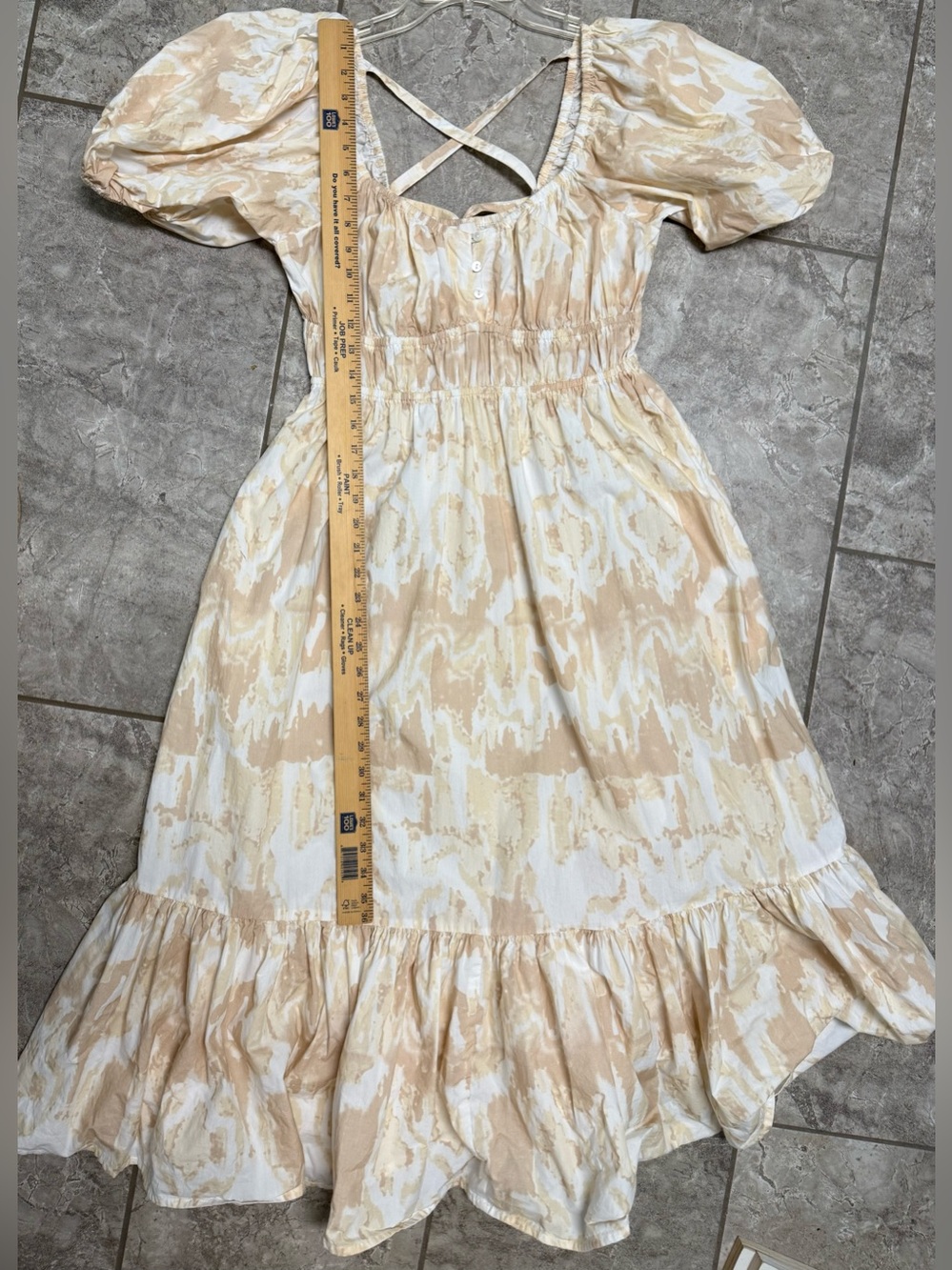 Cleobella Catalina Midi Dress Cream and Tan Puff Sleeves Sz Medium - Picture 9 of 12